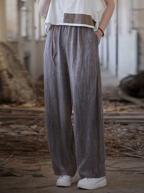 Women Summer Vintage Worn Straight Pants