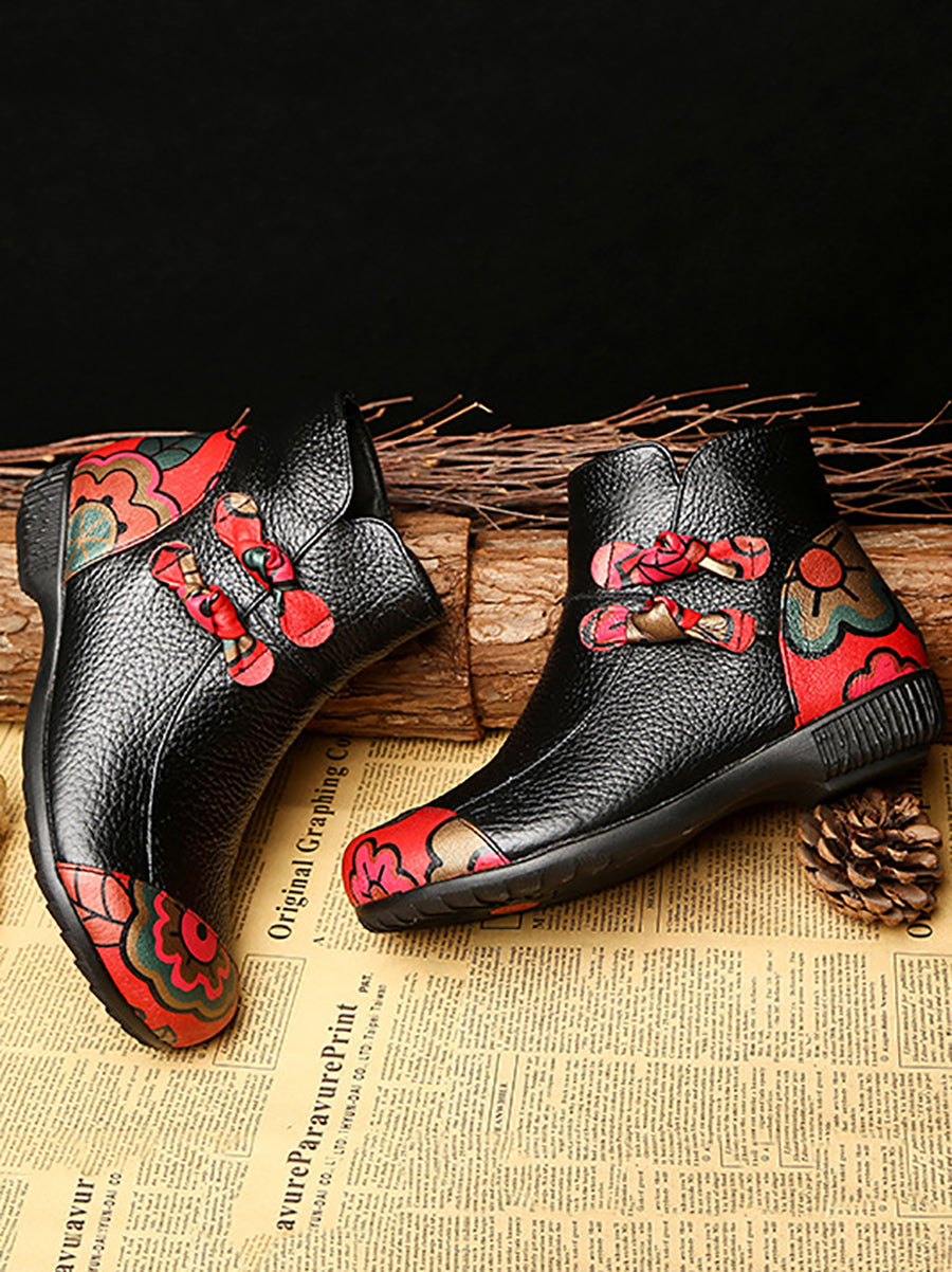 Women Retro Winter Leather Spliced Ankle Boots