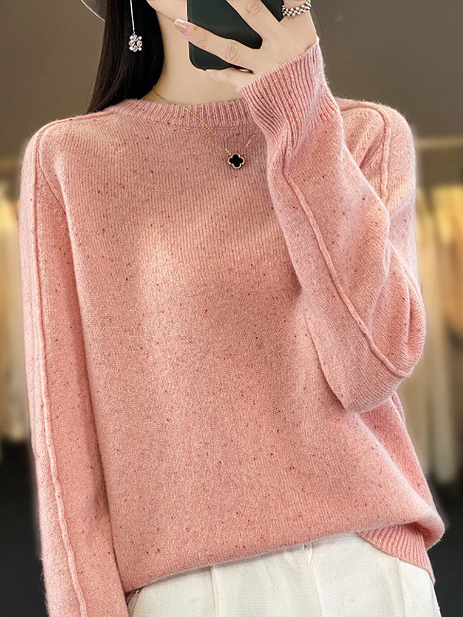 Women Casual Winter Solid Wool Knitted O-Neck Sweater