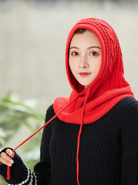 Women Winter Solid Knit Warm Wool Scarf Hat