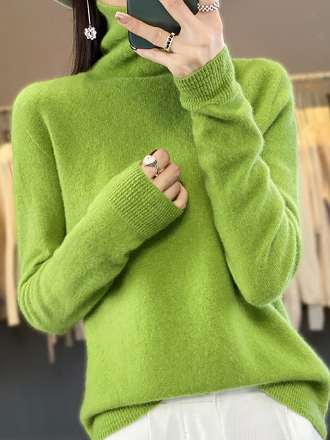 Women Autumn Turtleneck 100%Wool Soft Solid Sweater