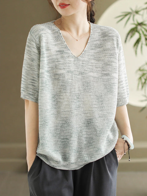 Women Summer Casual Knitted V-Neck Shirt