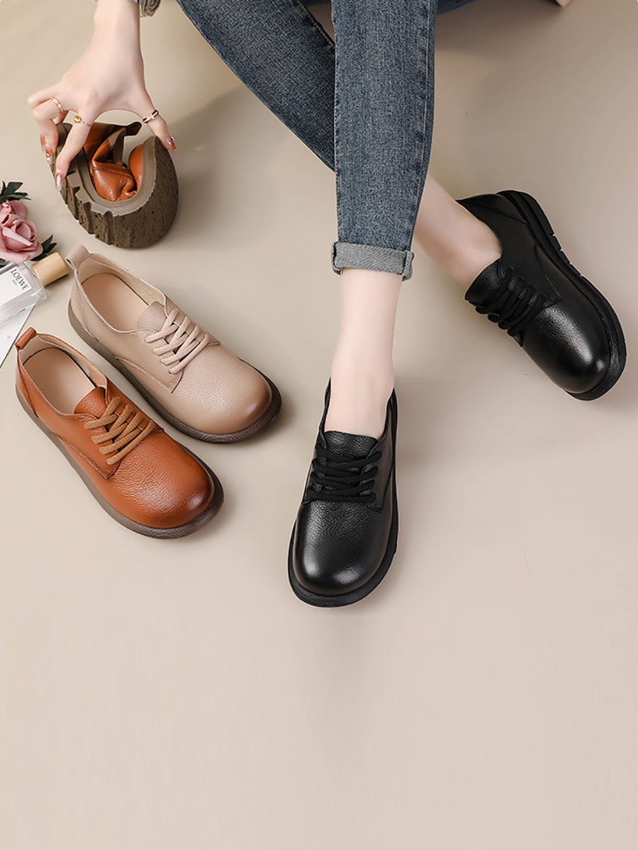 Women Summer Casual Genuine Leather Strap Flat Shoes