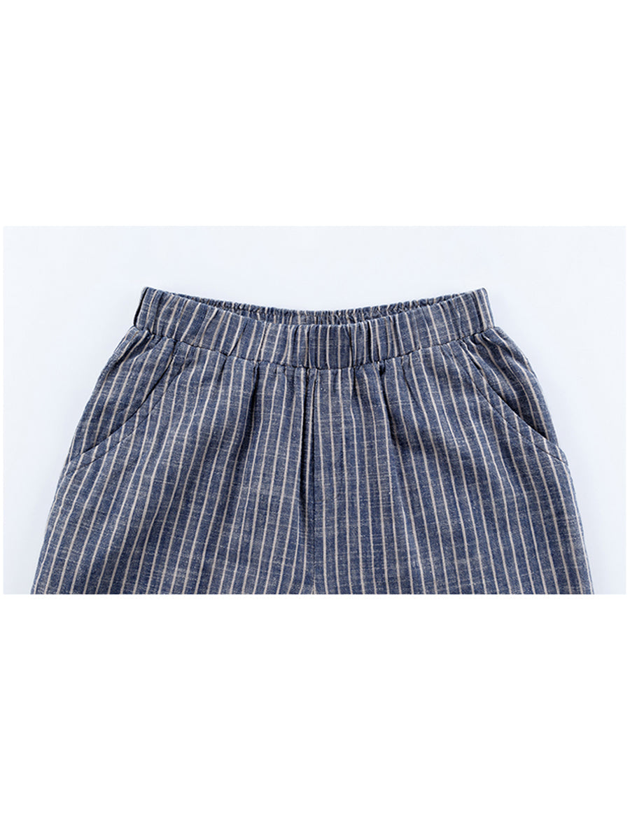 Plus Size Buykud Stripe Cotton Linen Women Pants