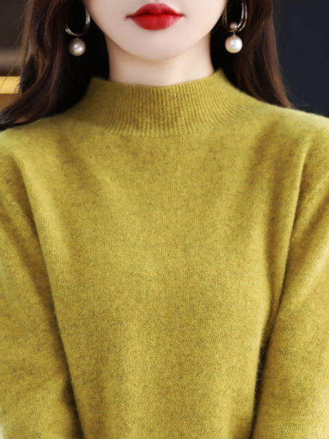 Women Autumn Half-Turtleneck 100%Wool Soft Sweater