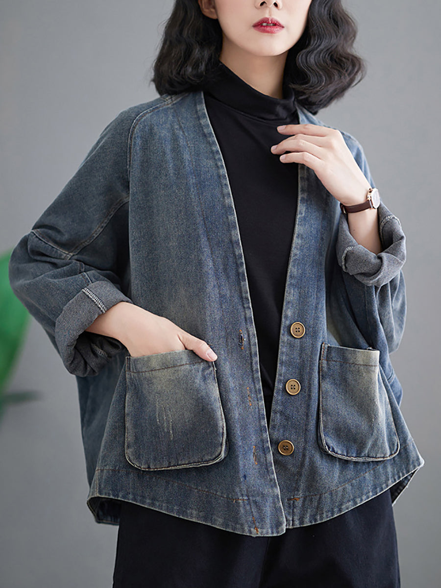 Women Retro Washed Spring Denim Short Coat