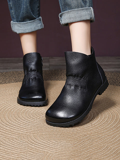 Women Vintage Genuine Leather Low Heel Boots