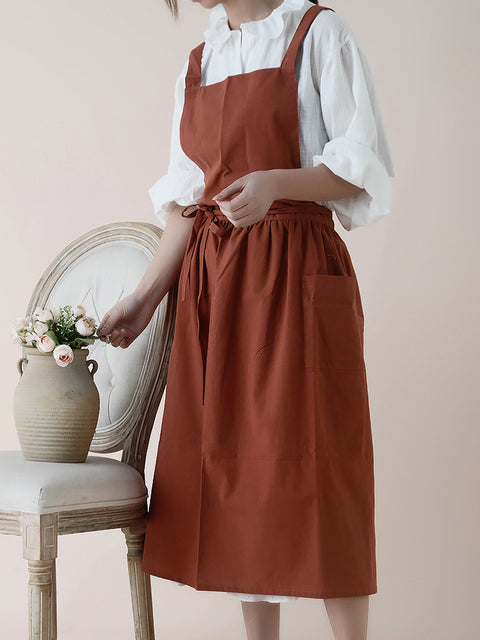 Women Casual Solid Summer Cotton Apron Dress