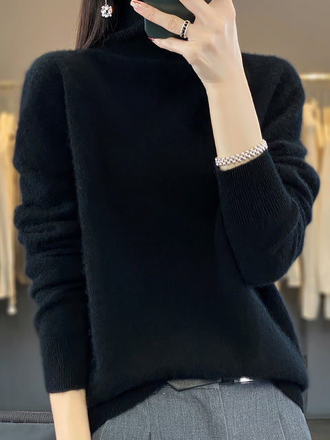 Women Autumn Turtleneck Knit 100%Wool Soft Sweater