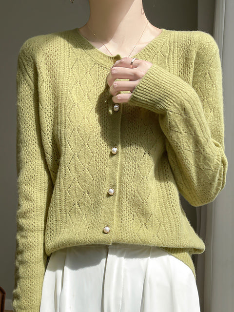 Women Autumn Wool O-Neck Cardigan Knit Sweater