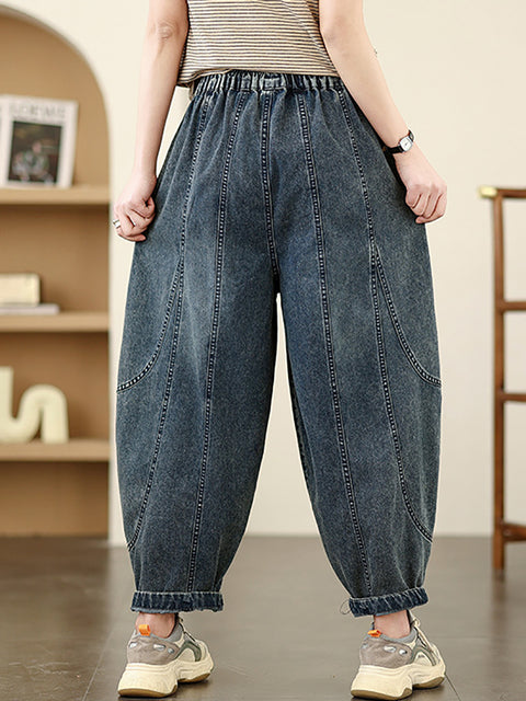 Women Spring Casual Denim Spliced Harem Pants