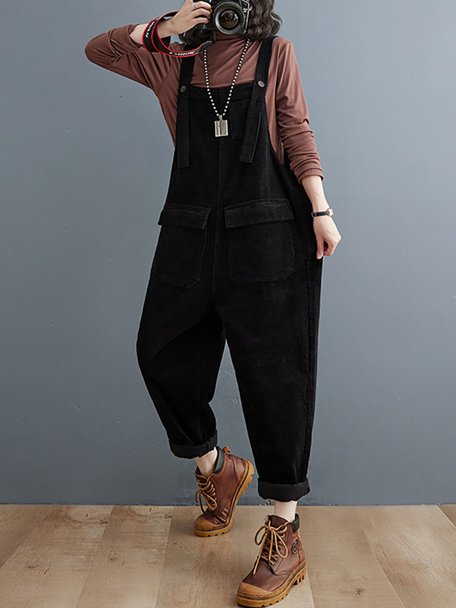 Women Vintage Solid Winter Croduroy Jumpsuits