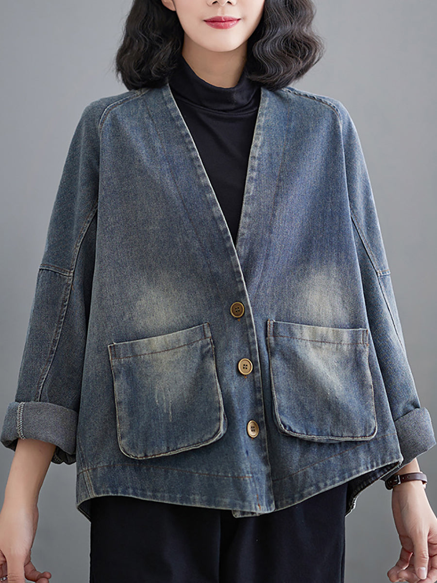 Women Retro Washed Spring Denim Short Coat