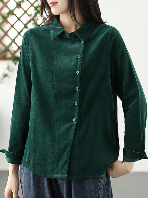 Plus Size Women Autumn Solid Croduroy Cardigan Shirt