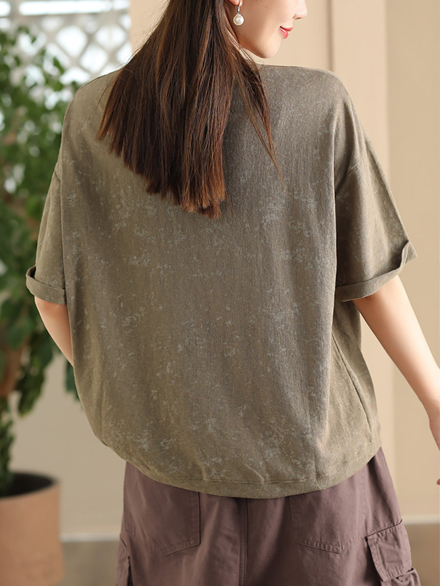 Plus Size Women Summer Casual Stave Cotton Loose Shirt