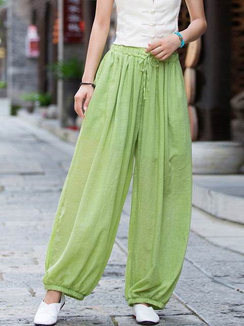 Women Spring Pure Color Linen Harem Pants