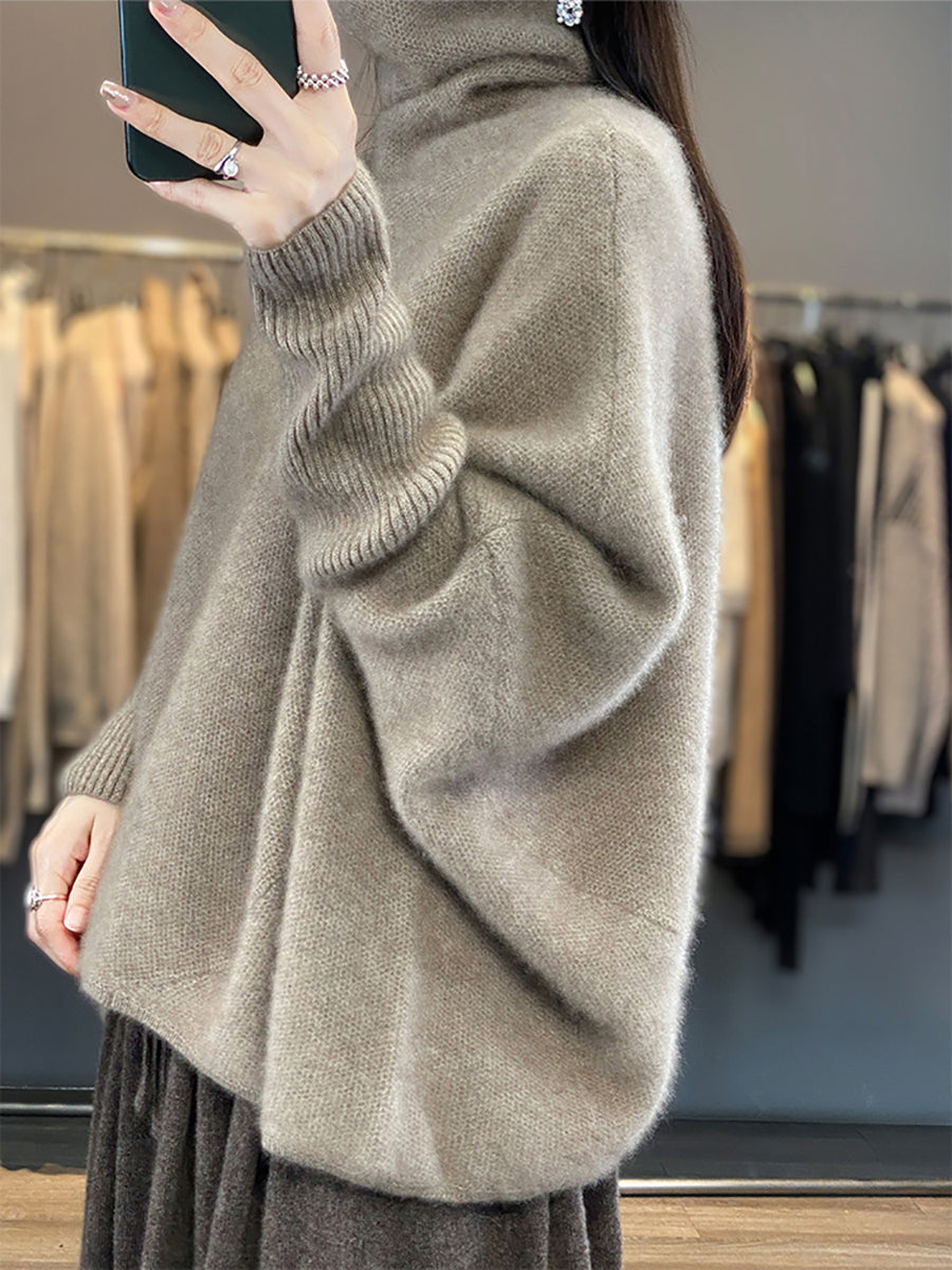 Women Winter Batwing Sleeve Turtleneck Wool Sweater