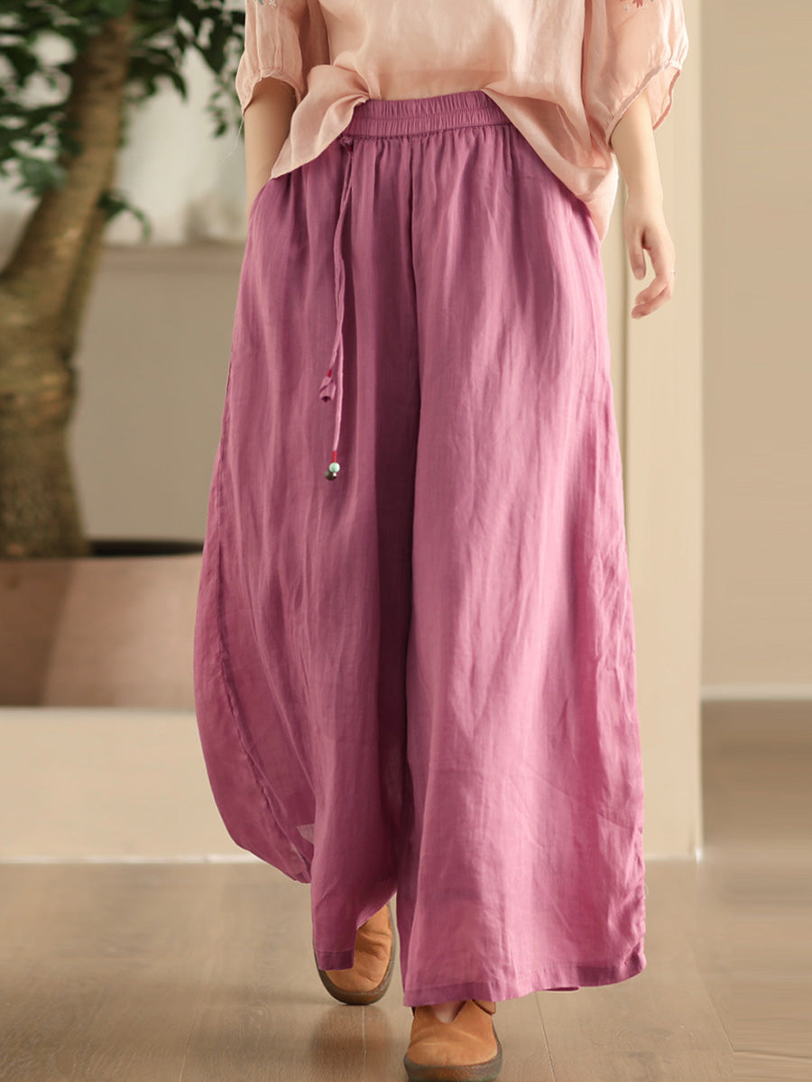 Women Summer Dual-layer Wide-leg Ramie Pants