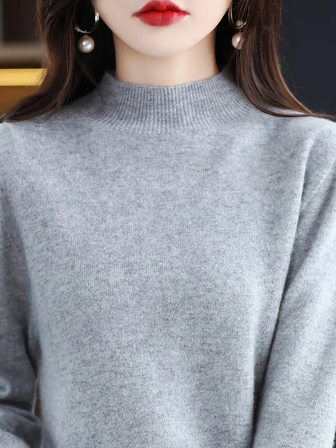 Women Autumn Half-Turtleneck 100%Wool Soft Sweater