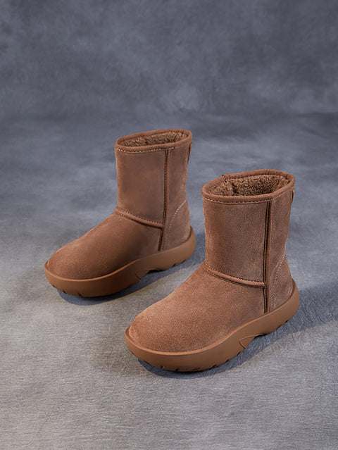 Women Winter Warm Fleece-lined Leather Low Heel Snow Boots