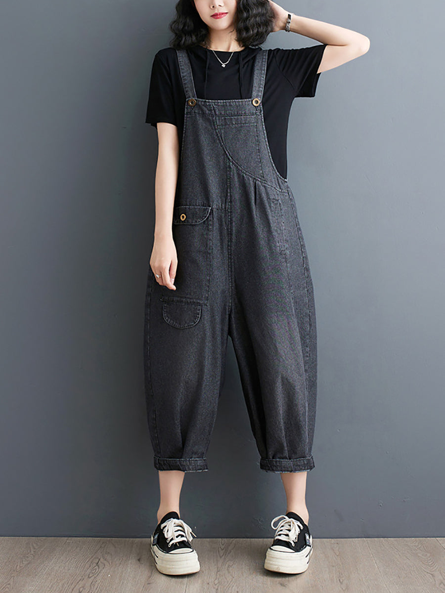 Women Summer Solid Casual Loose Denim Jumpsuits