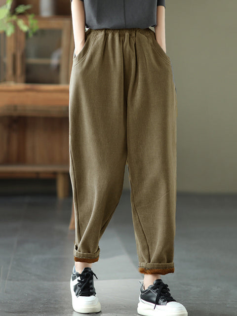 Plus Size Women Autumn Thicken Pure Color Harem Pants