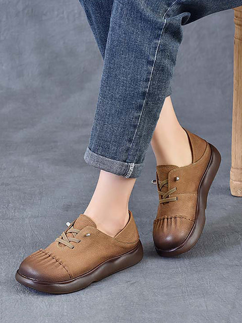 Women Spring Leather Spliced Flat Shoes