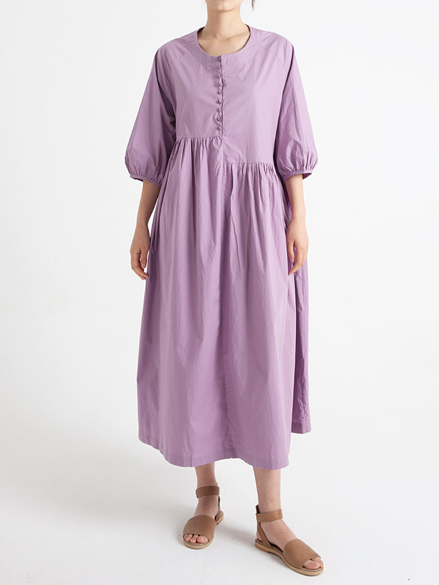 Drop Shoulder Cotton O Neck Summer Casual Loose Dress