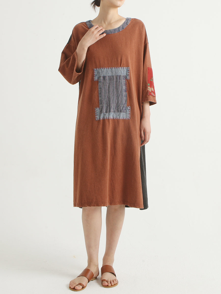 Patchwork Cotton Summer Casual Loose Dress