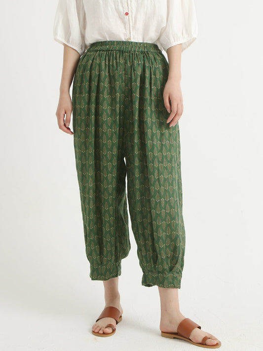 Linen Vintage Floral Women Loose Harem Pants