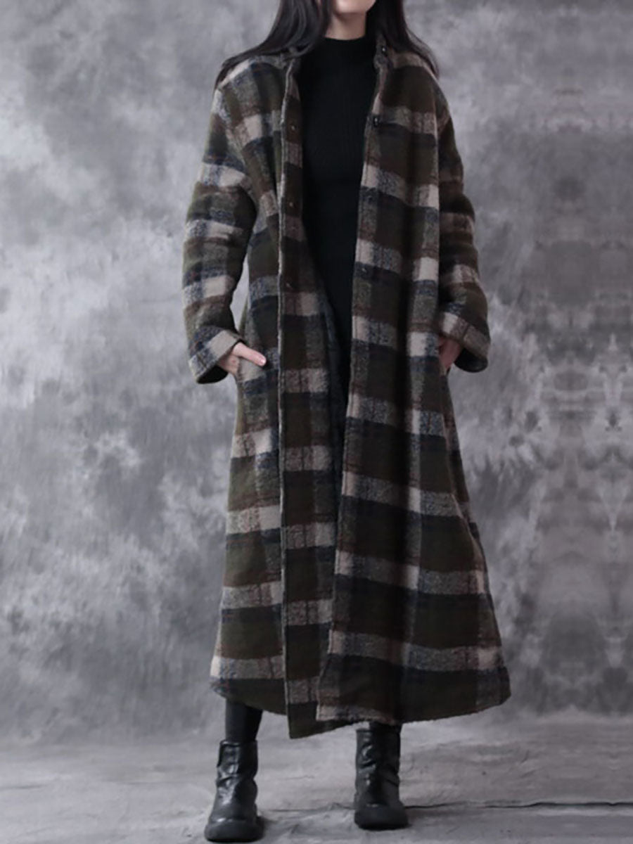 Plus Size Winter Small Collar Plaid Lattice Cashmere Coat