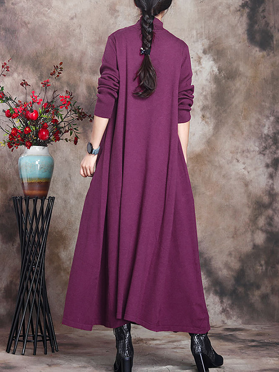 Plus Size Women Artsy Solid Turtleneck Maxi Dress