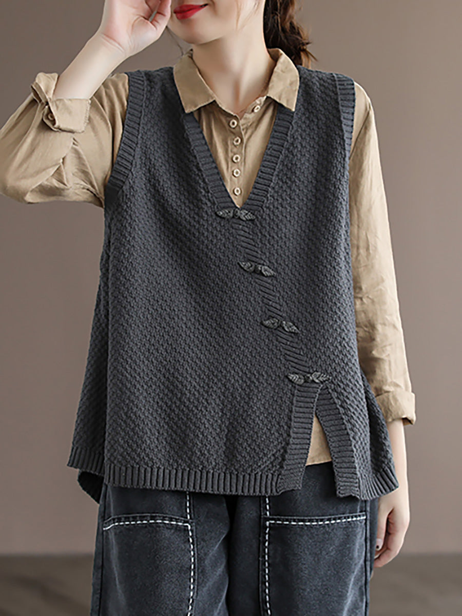 Plus Size Women Button Knitted Vest Waistcoat Sweater