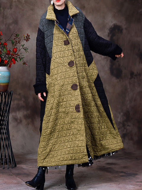 Plus Size Women Vintage Cotton Patchwork Long Coat