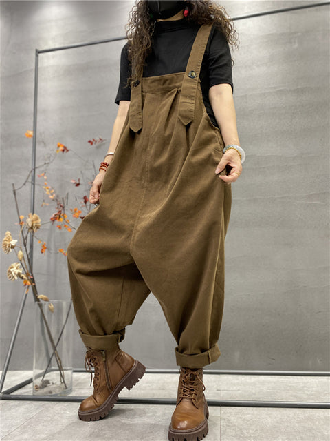 Plus Size Autumn Women Casual Solid Color Loose Jumpsuits