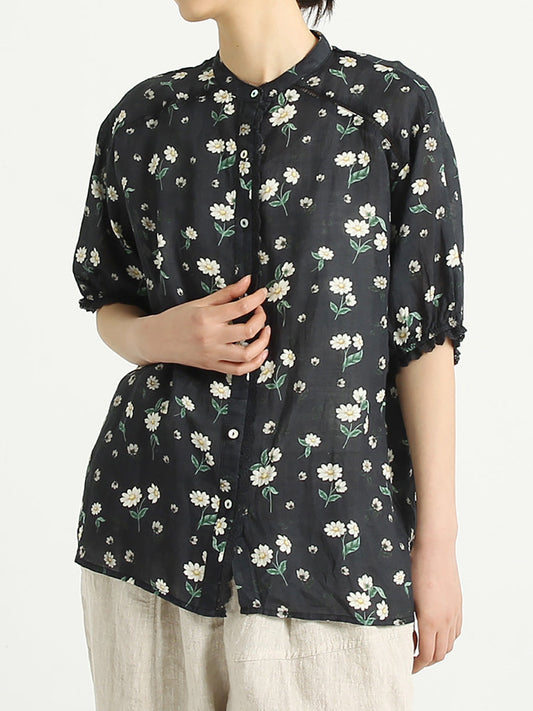 Floral Summer Ramie Vintage Women Loose Shirt