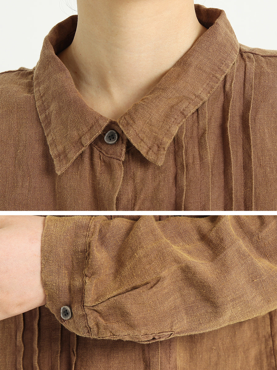 Casual Linen Loose Turndown Collar Women Shirt