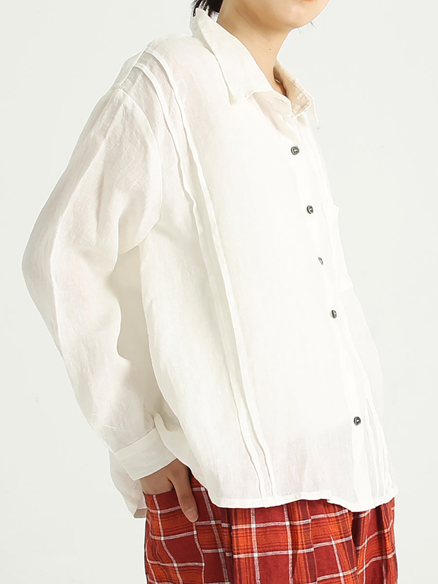 Casual Linen Loose Turndown Collar Women Shirt