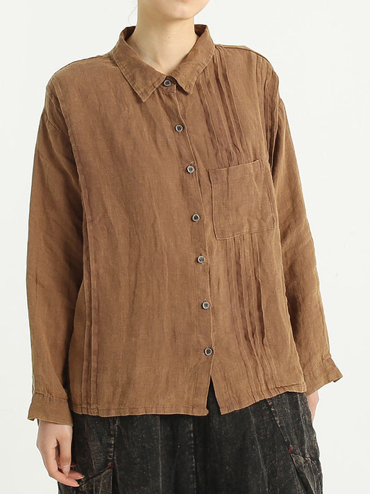 Casual Linen Loose Turndown Collar Women Shirt