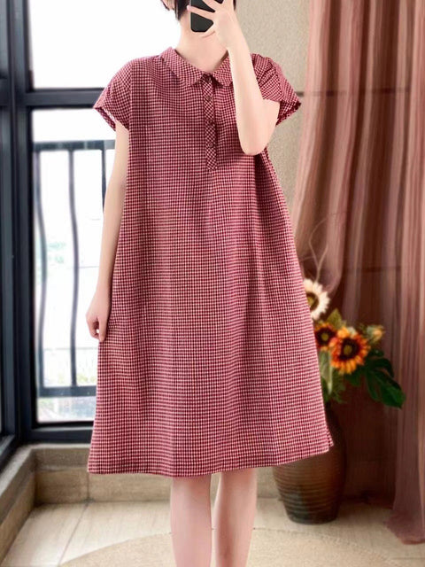 Plus Size Women Casual Summer Lattice Artsy Pleat Loose Dress