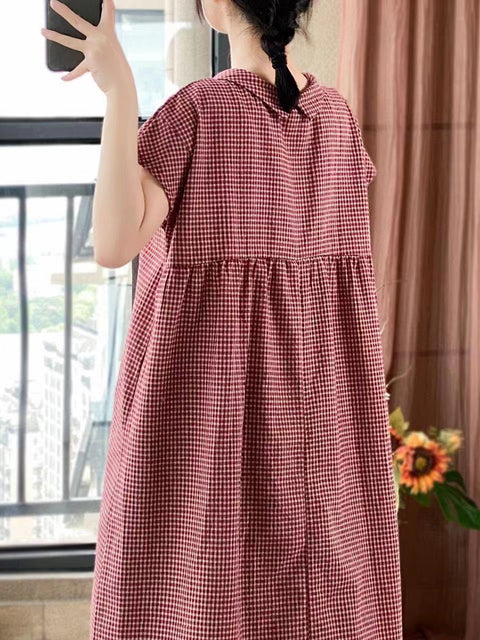 Plus Size Women Casual Summer Lattice Artsy Pleat Loose Dress