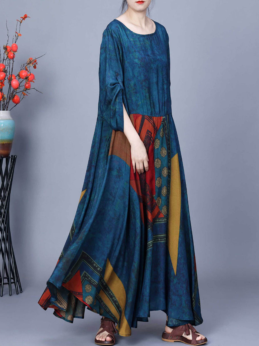 Women Spring Artsy Spliced Loose Maxi Dress