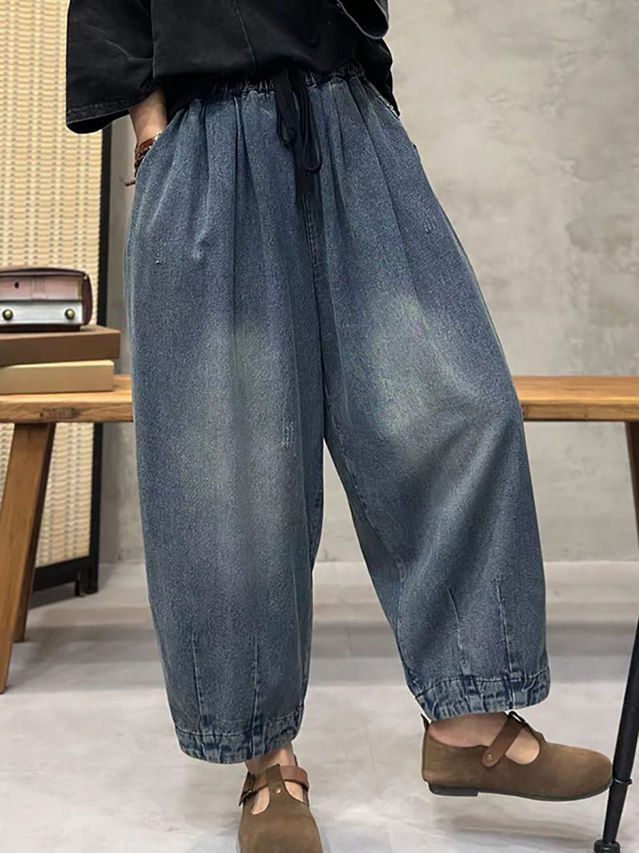 Women Spring Retro Washed Denim Harem Pants