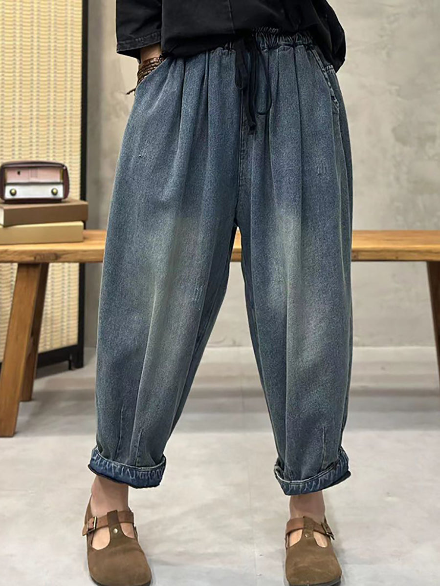 Women Spring Retro Washed Denim Harem Pants