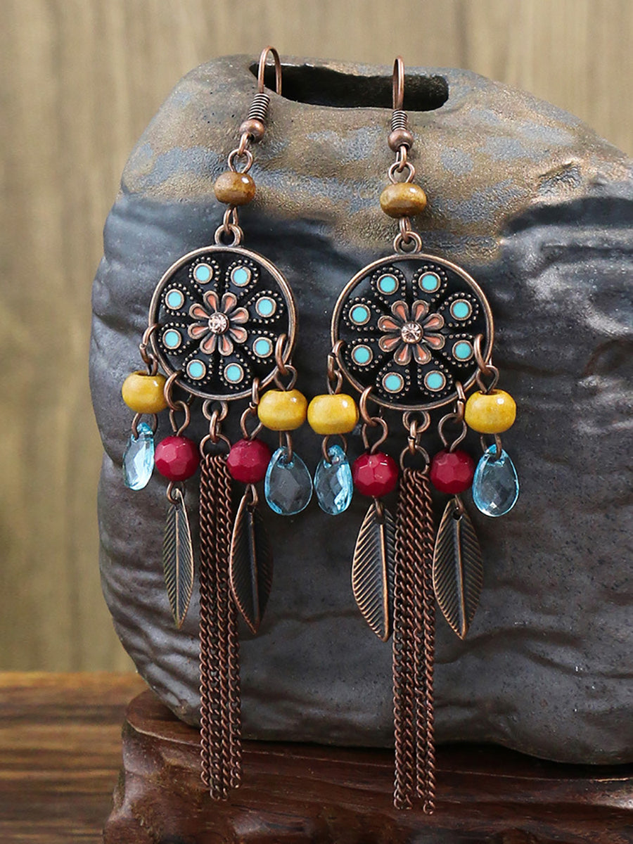 Bohemia Alloy Flower Bead Tassel Earrings