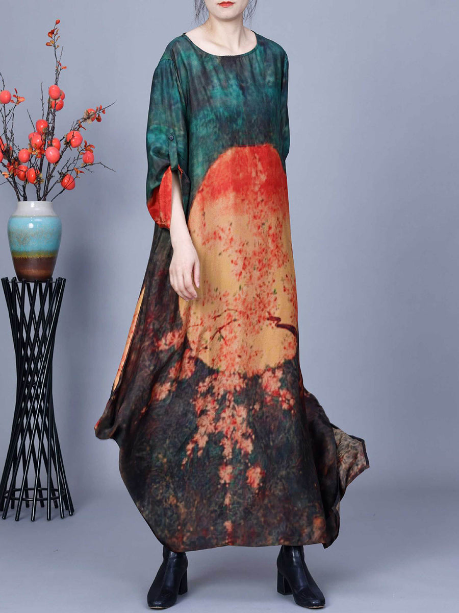 Women Spring Vintage Flower Print Long Dress