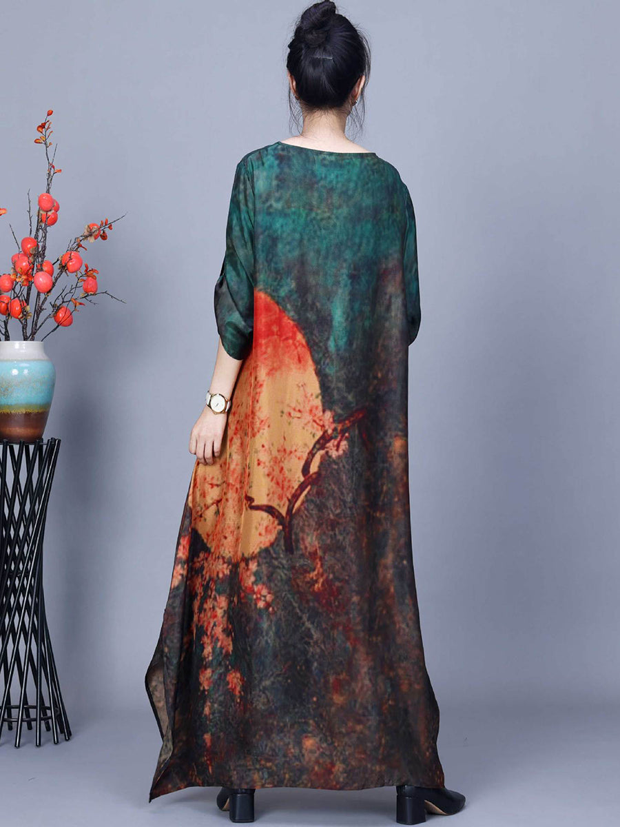 Women Spring Vintage Flower Print Long Dress