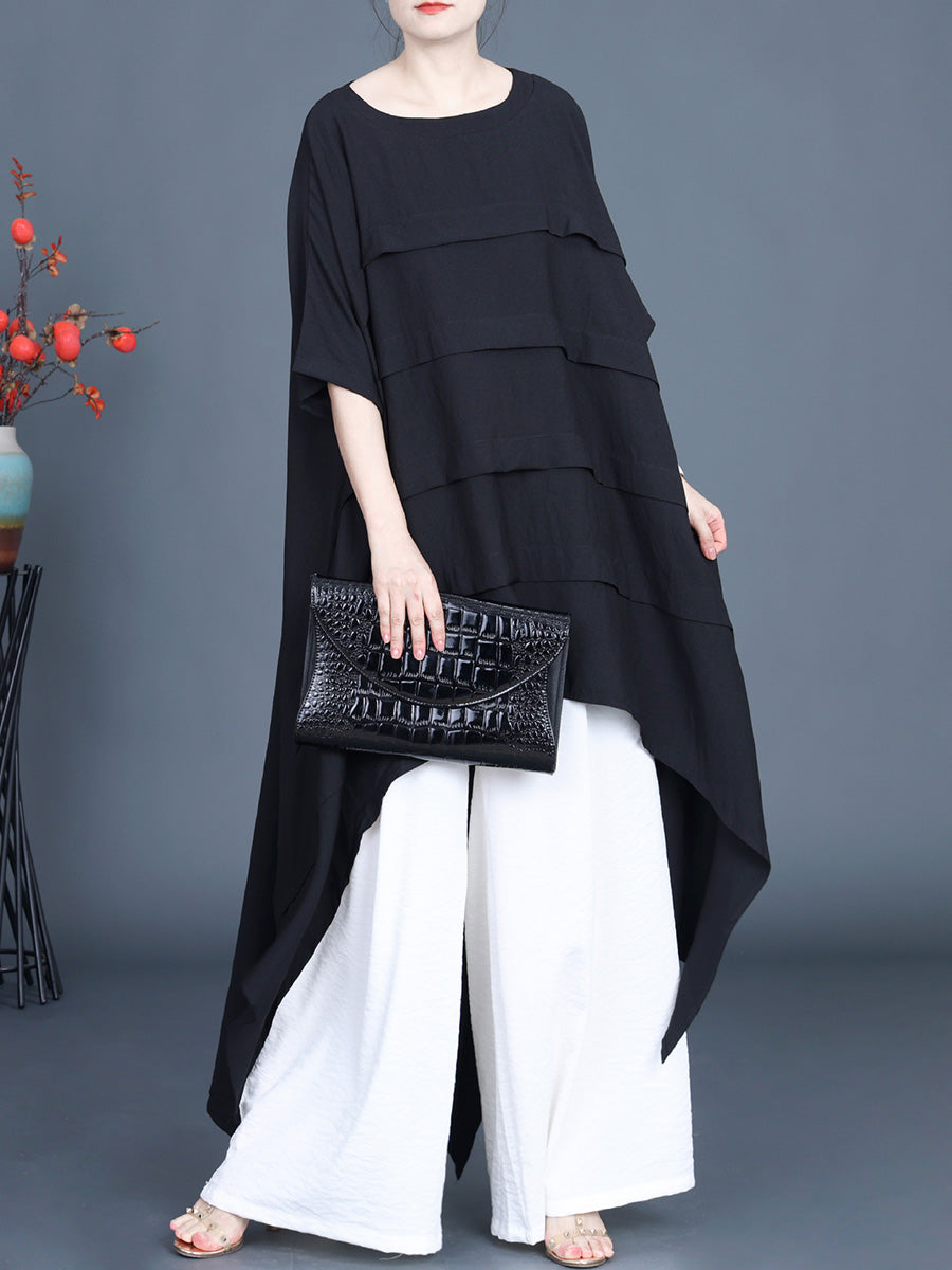 Women Summer Irregular Tiered Ruffle Spliced Shirt