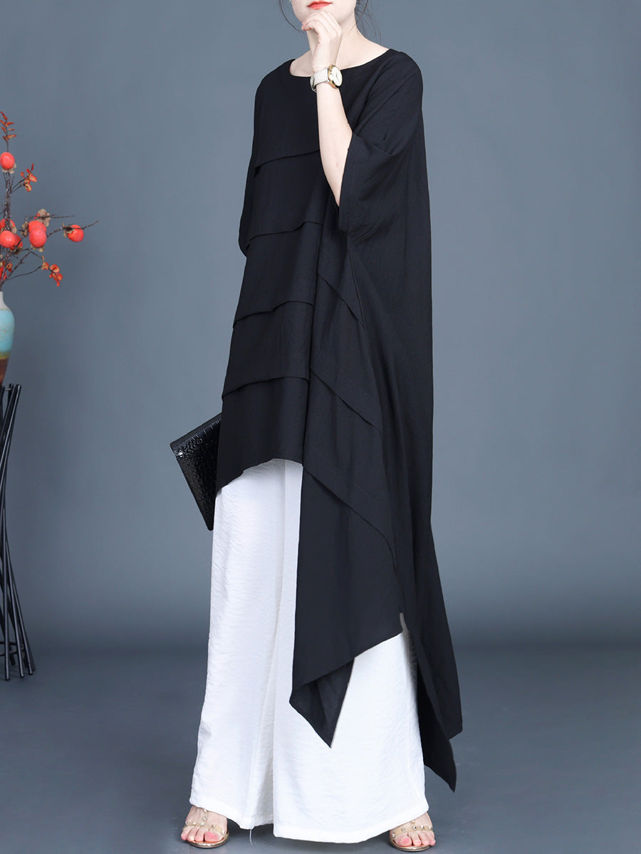 Women Summer Irregular Tiered Ruffle Spliced Shirt