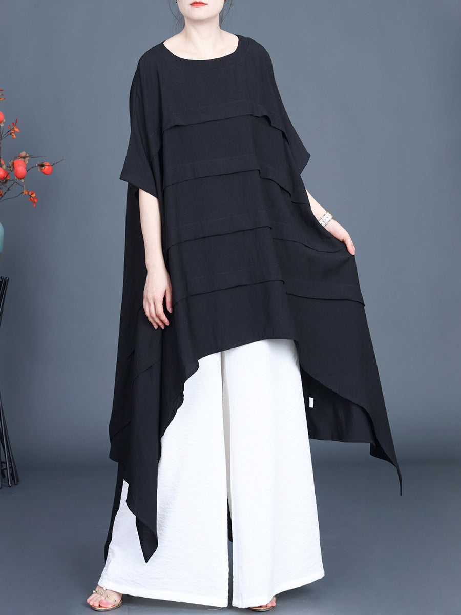 Women Summer Irregular Tiered Ruffle Spliced Shirt